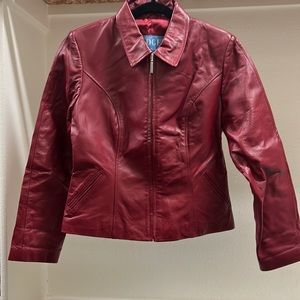 EDGE ITALIAN FASHIONS GENUINE LEATHER JACKET LINED IN BEAUTIFUL RED  Medium